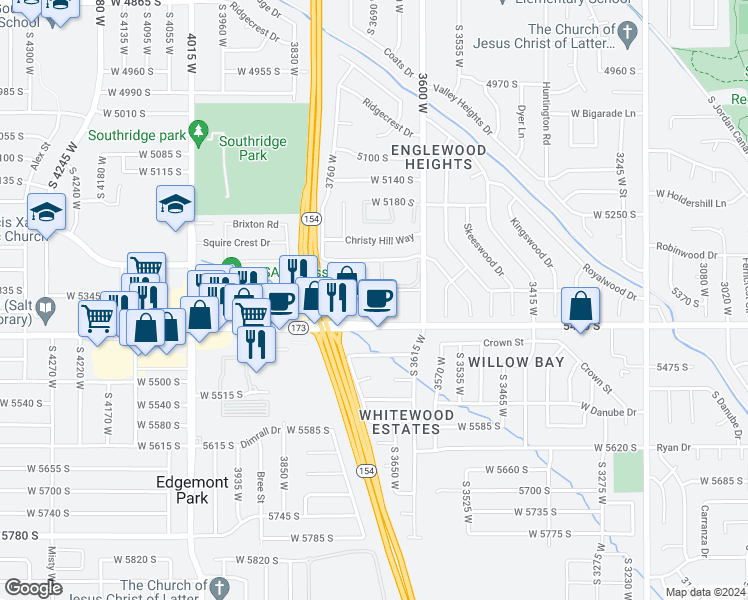 map of restaurants, bars, coffee shops, grocery stores, and more near 3696 Baneberry Way in Taylorsville