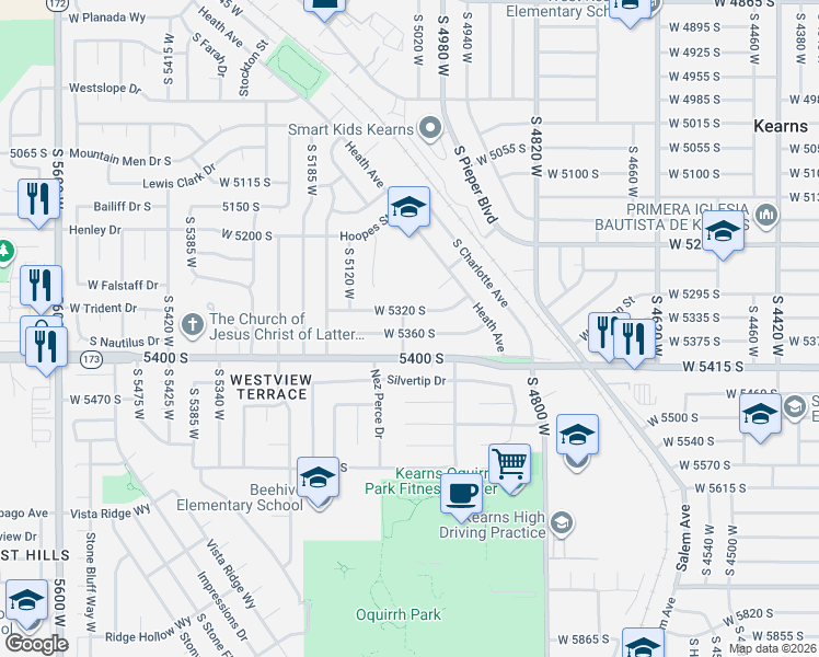 map of restaurants, bars, coffee shops, grocery stores, and more near 5034 West 5320 South in Kearns