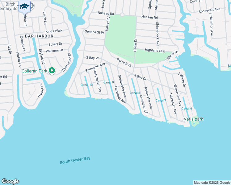 map of restaurants, bars, coffee shops, grocery stores, and more near 39 Fairwater Avenue in Massapequa