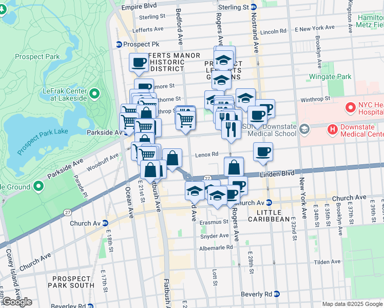 map of restaurants, bars, coffee shops, grocery stores, and more near 2055 Bedford Avenue in Brooklyn