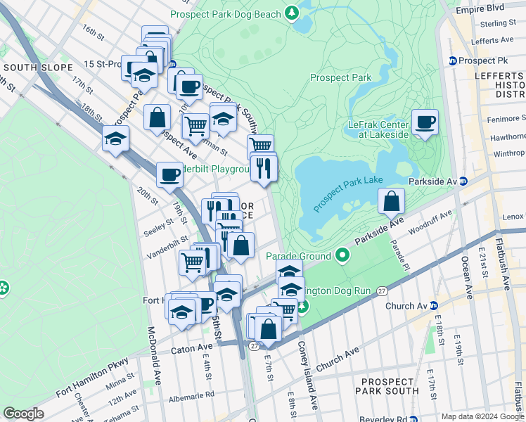 map of restaurants, bars, coffee shops, grocery stores, and more near 684 Vanderbilt Street in Brooklyn