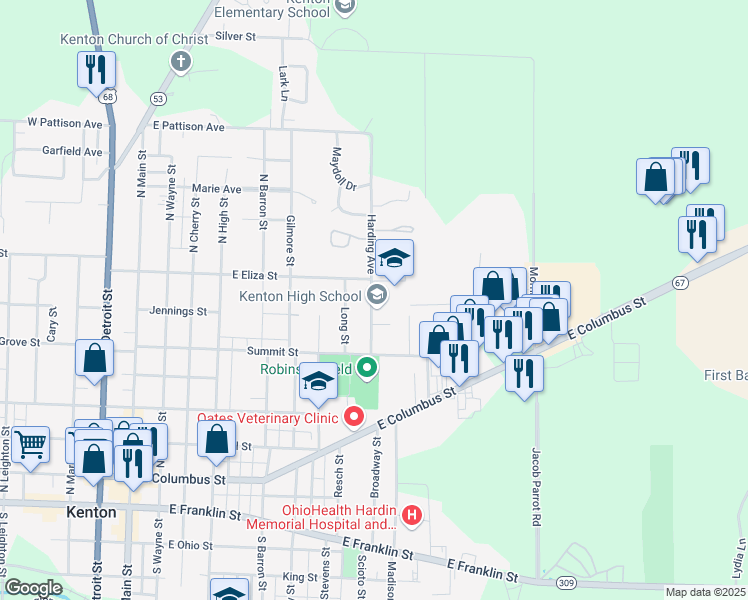 map of restaurants, bars, coffee shops, grocery stores, and more near 200 Harding Avenue in Kenton