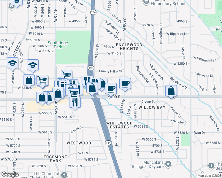 map of restaurants, bars, coffee shops, grocery stores, and more near 5342 3600 West in Salt Lake City