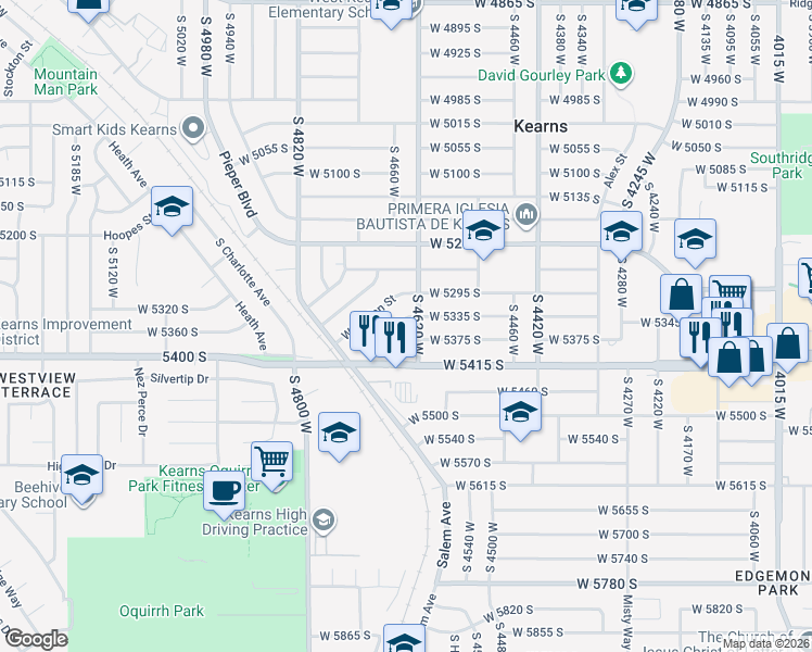 map of restaurants, bars, coffee shops, grocery stores, and more near 4645 West Mildred Street in Salt Lake City