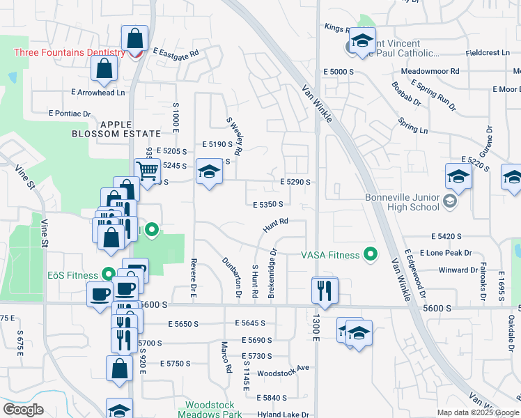 map of restaurants, bars, coffee shops, grocery stores, and more near 1157 Castlecreek Drive in Salt Lake City