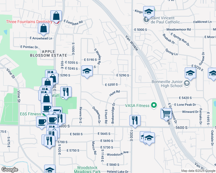 map of restaurants, bars, coffee shops, grocery stores, and more near 1157 Castlecreek Drive in Salt Lake City