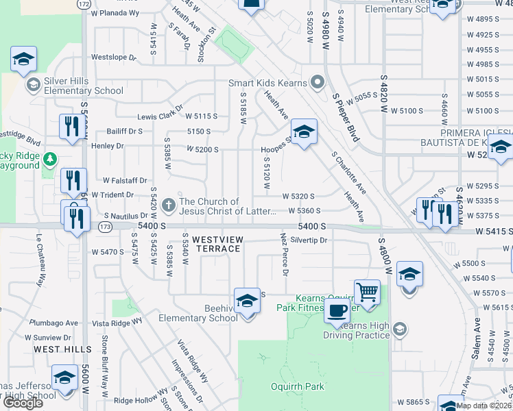 map of restaurants, bars, coffee shops, grocery stores, and more near 5148 West 5320 South in Kearns