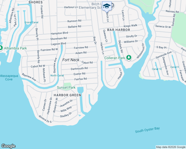 map of restaurants, bars, coffee shops, grocery stores, and more near 145 Exeter Road in Massapequa