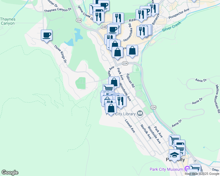 map of restaurants, bars, coffee shops, grocery stores, and more near 1485 Empire Avenue in Park City
