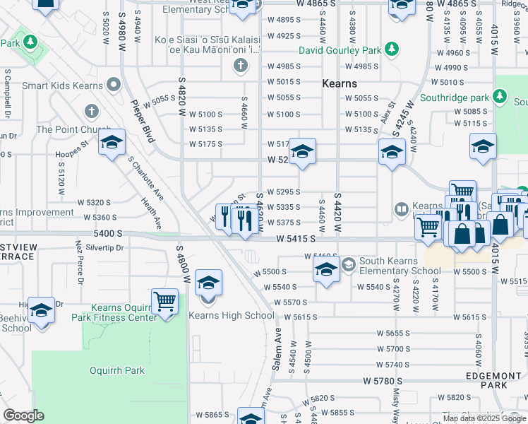 map of restaurants, bars, coffee shops, grocery stores, and more near 5351 South 4620 West in Salt Lake City