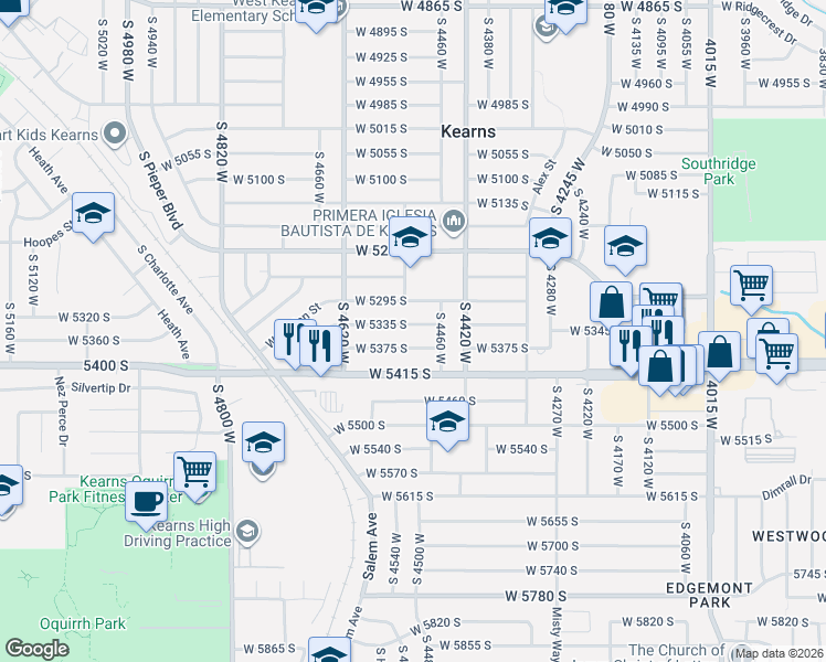 map of restaurants, bars, coffee shops, grocery stores, and more near 4505 West 5335 South in Kearns