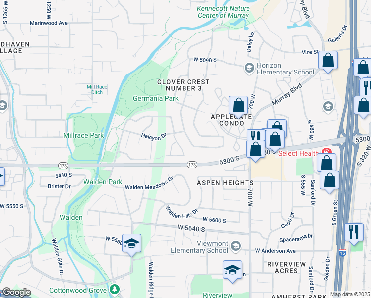 map of restaurants, bars, coffee shops, grocery stores, and more near 5355 New Hampton Drive in Murray