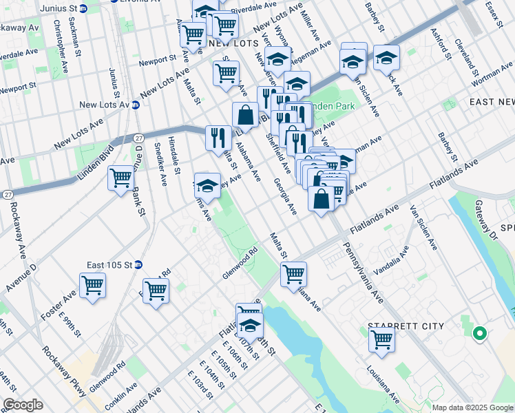 map of restaurants, bars, coffee shops, grocery stores, and more near 231 Malta Street in Brooklyn