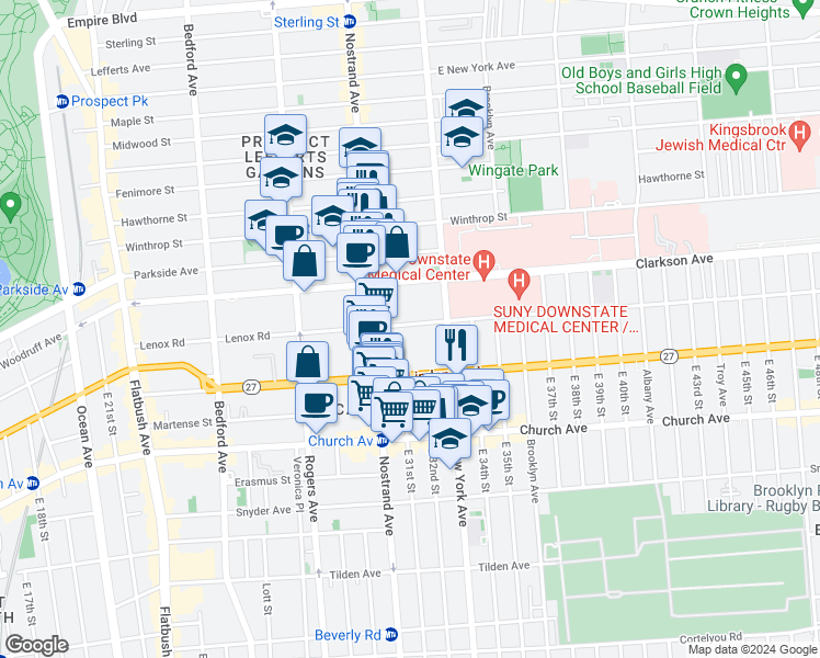 map of restaurants, bars, coffee shops, grocery stores, and more near 333 Lenox Road in Brooklyn