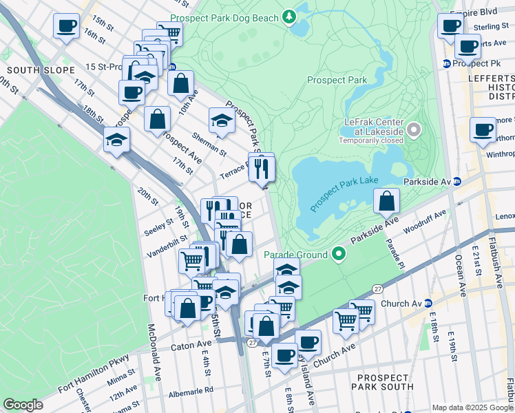 map of restaurants, bars, coffee shops, grocery stores, and more near 684 Vanderbilt Street in Brooklyn