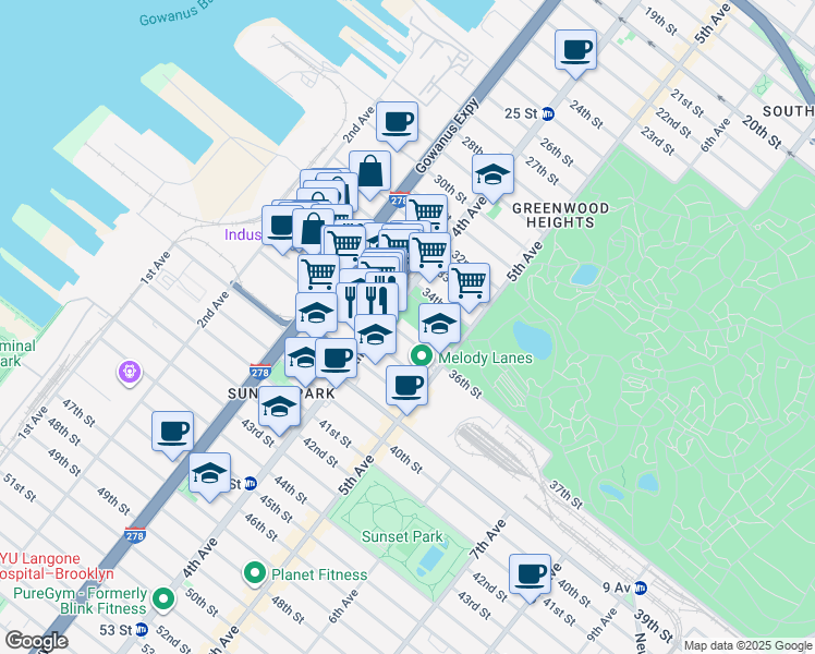 map of restaurants, bars, coffee shops, grocery stores, and more near in Brooklyn