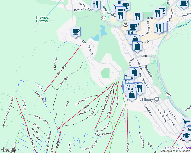 map of restaurants, bars, coffee shops, grocery stores, and more near 1434 Crescent Road in Park City
