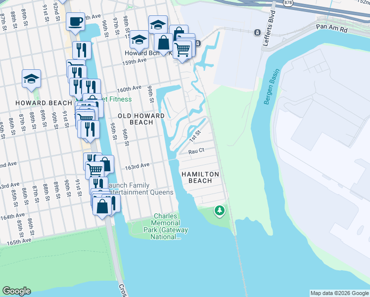 map of restaurants, bars, coffee shops, grocery stores, and more near 102-3 Dunton Court in Queens