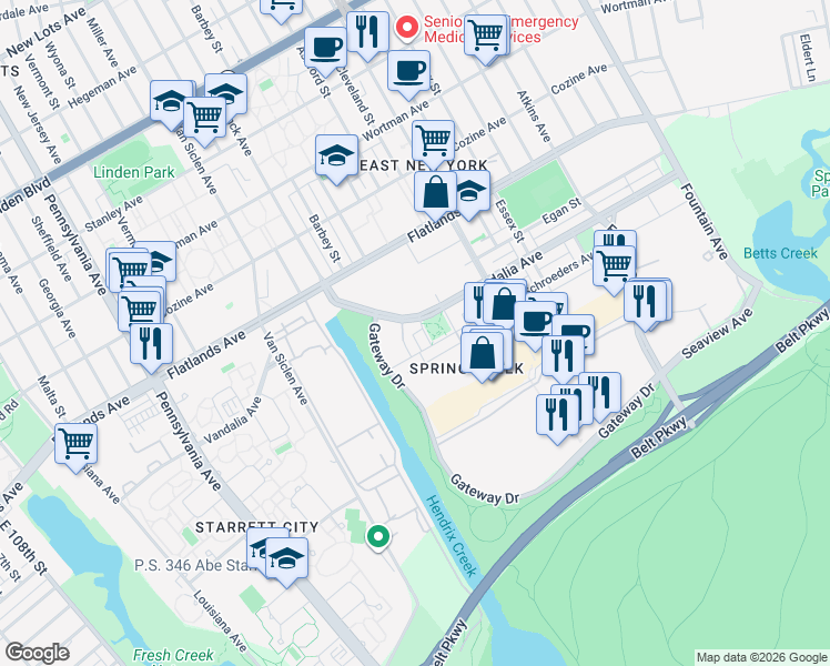 map of restaurants, bars, coffee shops, grocery stores, and more near 714 Walker Street in Brooklyn