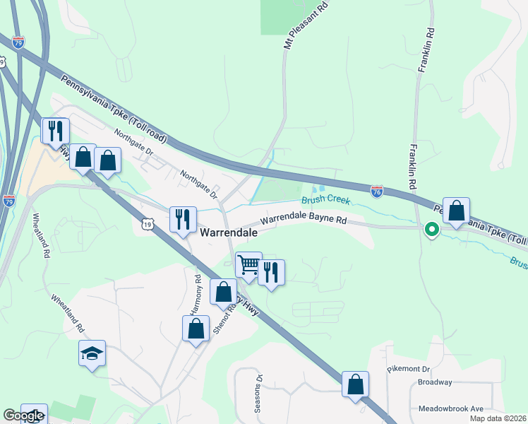 map of restaurants, bars, coffee shops, grocery stores, and more near 235 Warrendale Bakerstown Road in Mars