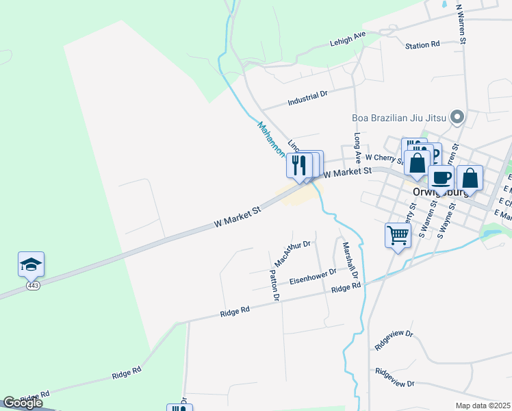 map of restaurants, bars, coffee shops, grocery stores, and more near 724 West Market Street in Orwigsburg