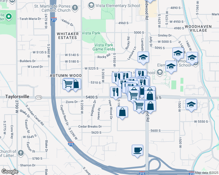 map of restaurants, bars, coffee shops, grocery stores, and more near 2016 West Hew Wood Court in Salt Lake City