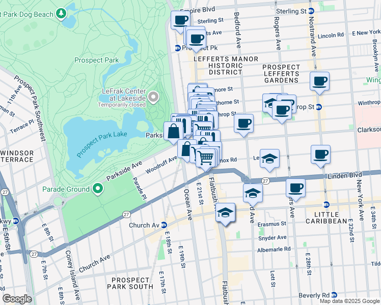 map of restaurants, bars, coffee shops, grocery stores, and more near 152 Woodruff Avenue in Brooklyn