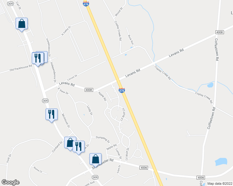 map of restaurants, bars, coffee shops, grocery stores, and more near 4202 Lions Den Court in Lehigh County