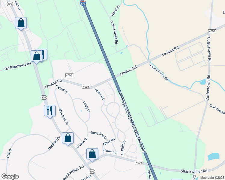 map of restaurants, bars, coffee shops, grocery stores, and more near 4202 Lions Den Court in Lehigh County