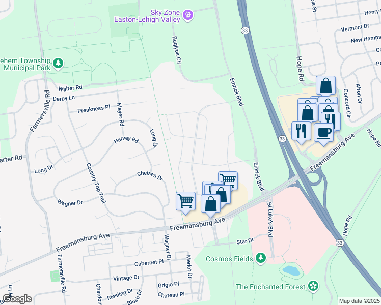 map of restaurants, bars, coffee shops, grocery stores, and more near 2293 Cook Drive in Easton