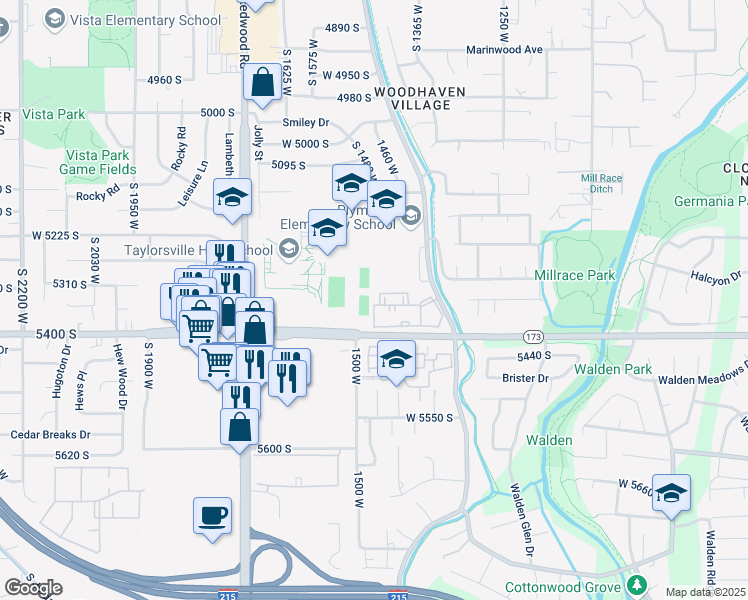 map of restaurants, bars, coffee shops, grocery stores, and more near 1430 Beacon Hill Circle in Taylorsville