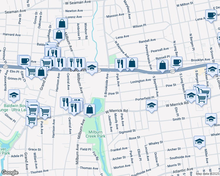 map of restaurants, bars, coffee shops, grocery stores, and more near 227 Lexington Avenue in Freeport