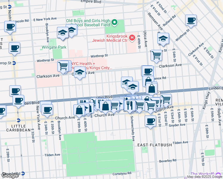 map of restaurants, bars, coffee shops, grocery stores, and more near 772 Troy Avenue in Brooklyn