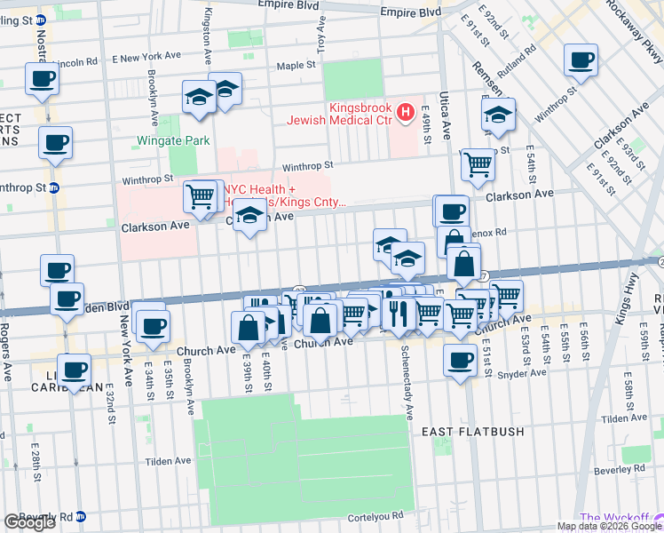 map of restaurants, bars, coffee shops, grocery stores, and more near 772 Troy Avenue in Brooklyn