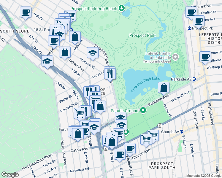 map of restaurants, bars, coffee shops, grocery stores, and more near 684 Vanderbilt Street in Brooklyn