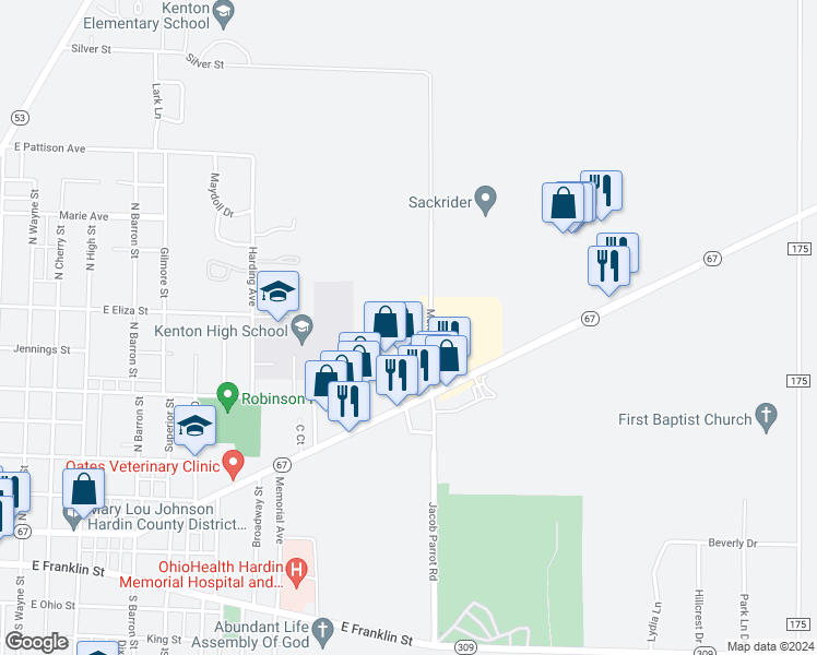 map of restaurants, bars, coffee shops, grocery stores, and more near 699 Morningside Drive in Kenton