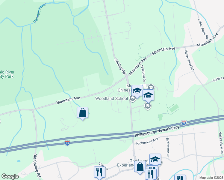 map of restaurants, bars, coffee shops, grocery stores, and more near 111 Mountain Avenue in Warren