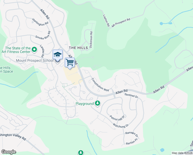 map of restaurants, bars, coffee shops, grocery stores, and more near 14 Hopkinson Court in Basking Ridge
