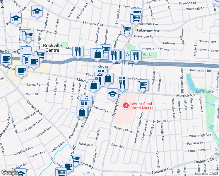 map of restaurants, bars, coffee shops, grocery stores, and more near 555 Merrick Rd in Rockville Centre