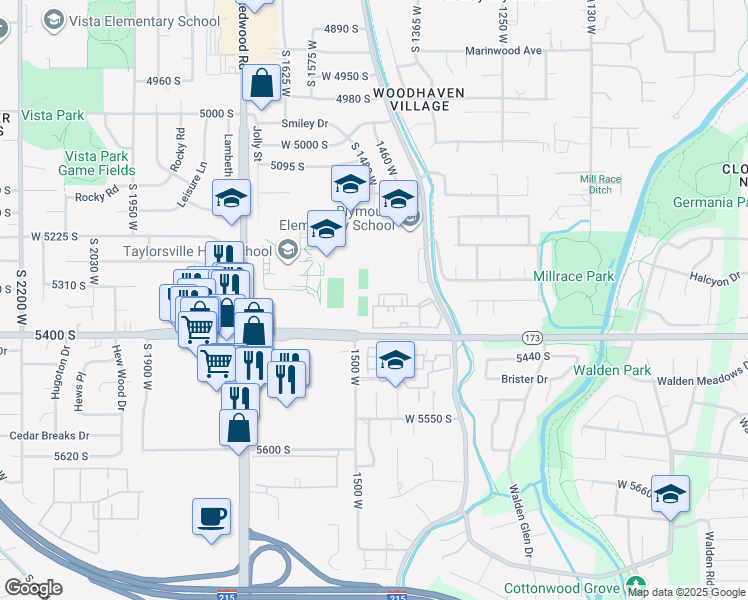 map of restaurants, bars, coffee shops, grocery stores, and more near 5338 Beacon Hill Circle in Taylorsville