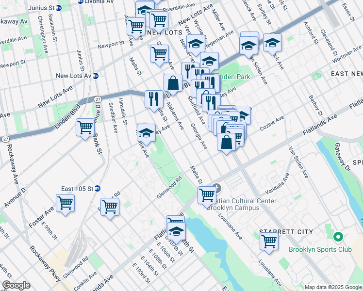 map of restaurants, bars, coffee shops, grocery stores, and more near 231 Malta Street in Brooklyn