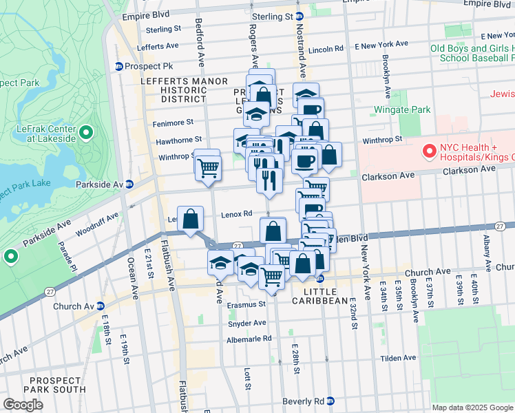 map of restaurants, bars, coffee shops, grocery stores, and more near 181 Lenox Road in Brooklyn