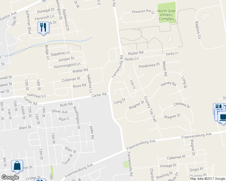 map of restaurants, bars, coffee shops, grocery stores, and more near 4360 Holly Court in Bethlehem