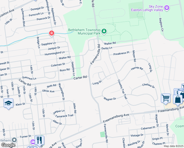 map of restaurants, bars, coffee shops, grocery stores, and more near 4360 Holly Court in Bethlehem
