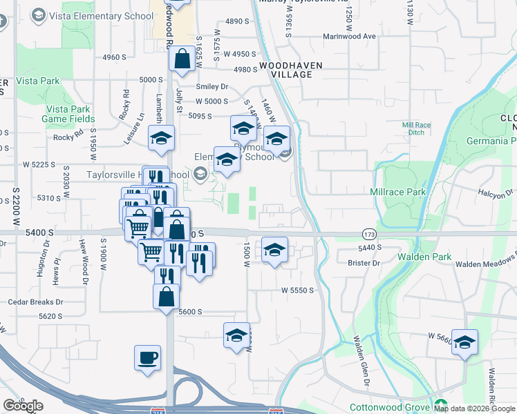 map of restaurants, bars, coffee shops, grocery stores, and more near 1430 Beacon Hill Circle in Taylorsville