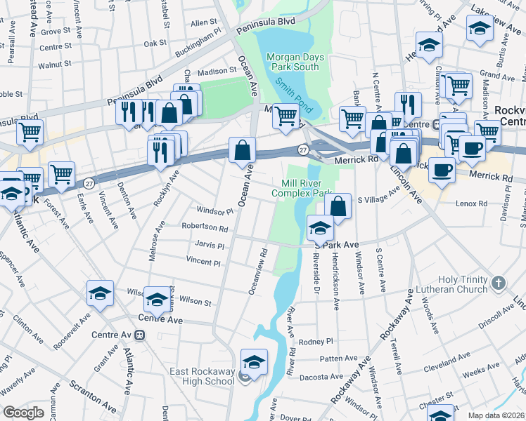 map of restaurants, bars, coffee shops, grocery stores, and more near 30 Chester Road in Lynbrook