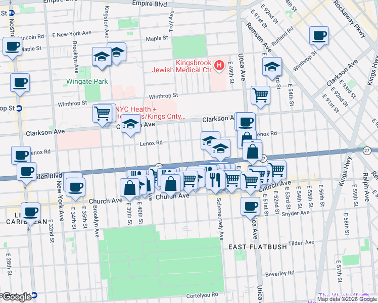 map of restaurants, bars, coffee shops, grocery stores, and more near 772 Troy Avenue in Brooklyn