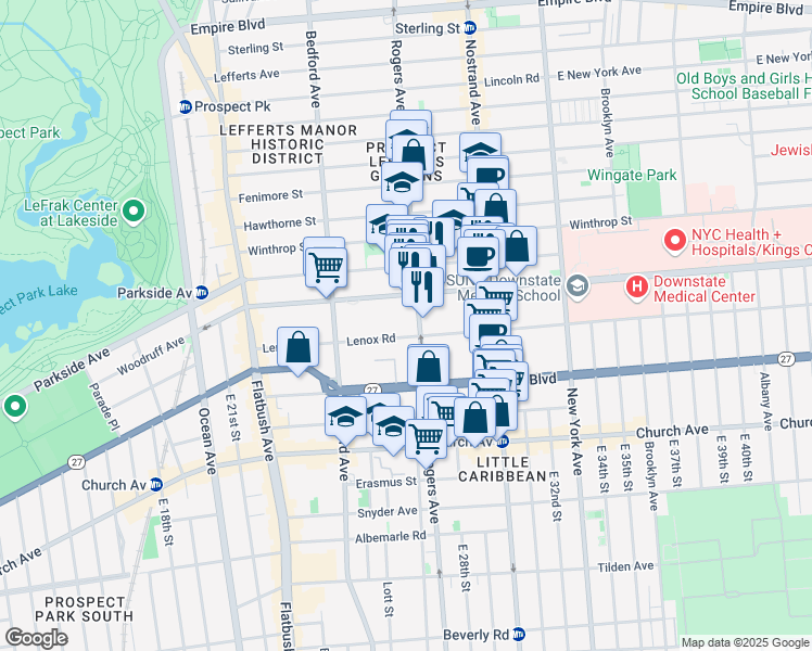 map of restaurants, bars, coffee shops, grocery stores, and more near 690 Rogers Avenue in Brooklyn