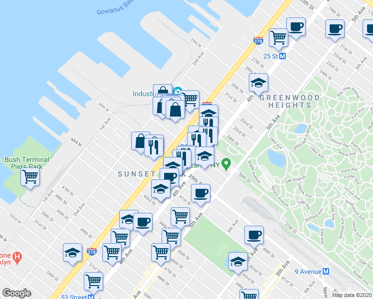 map of restaurants, bars, coffee shops, grocery stores, and more near 316 37th Street in Brooklyn
