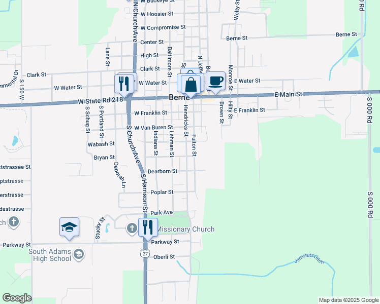 map of restaurants, bars, coffee shops, grocery stores, and more near 165 Bryan Street in Berne